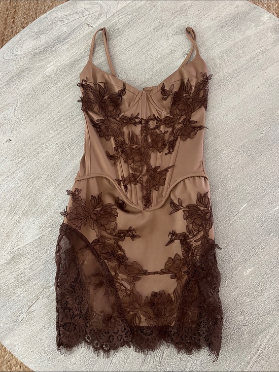 Urban Outfitters Other - EGO Nude Slip Dress with Brown Floral Lace